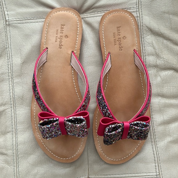 EUC Kate Spade Icarda Deep Pink Nappa Multi Color Glitter Bow Sandals. Size: 7.5 - Picture 1 of 4